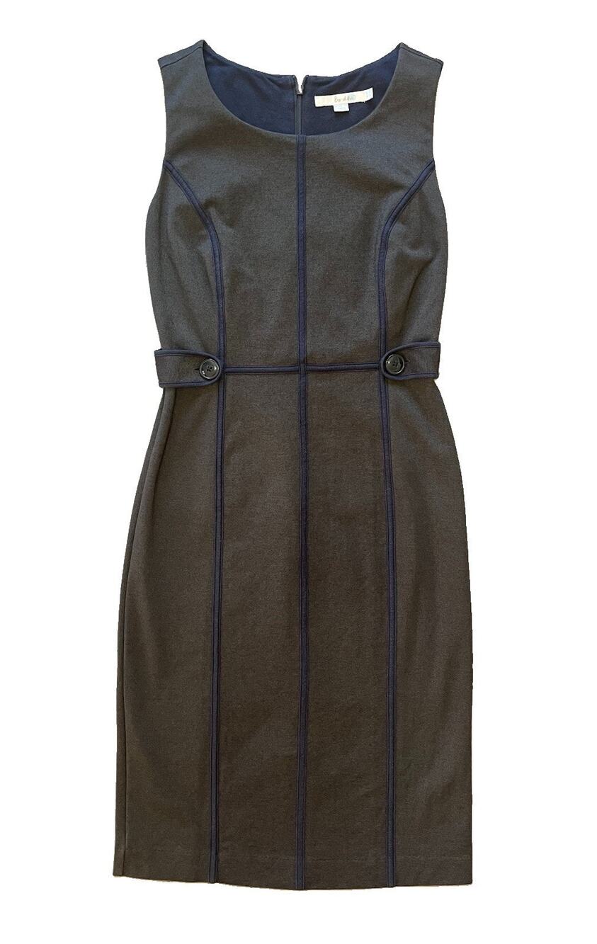 Boden Holborn Ponte Knit Sheath Dress Gray Navy Blue Sleeveless Princess Seam 8R